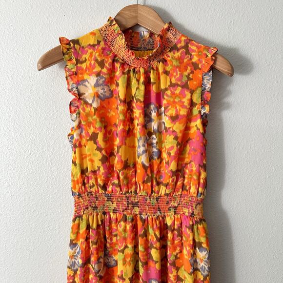 J. Crew Orange Sleeveless‎ Smocked Mock Neck Midi Dress Women's Size Medium NEW - Picture 3 of 14